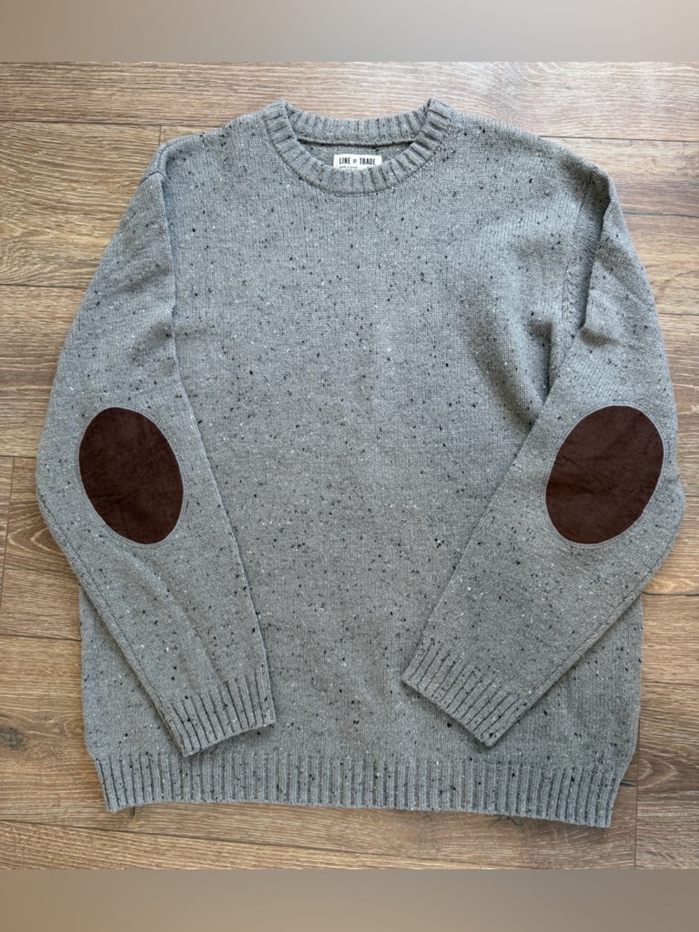 Line of Trade Sweater Gray Wool Blend Elbow Patches Crewneck Mens 2XL